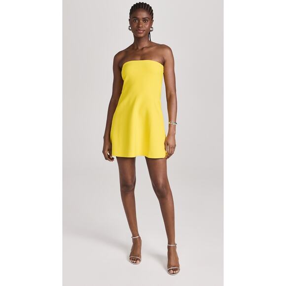 Brandon Maxwell Yellow Strapless Knit SunDress with Bell Mini Skirt sz L - Picture 1 of 12